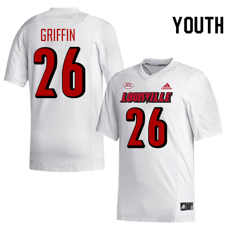 Youth #26 M.J. Griffin Louisville Cardinals College Football Jerseys Stitched-White